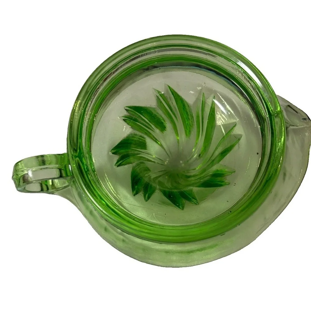 Vintage Uranium Glass Green Citrus Juicer Reamer Depression Glass UV Glow